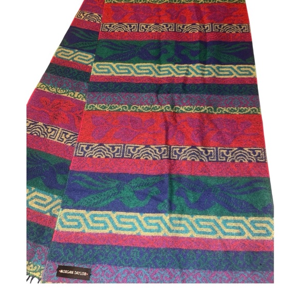 Vintage 90s Morgan Taylor tribal Aztec southwestern scarf with fringe